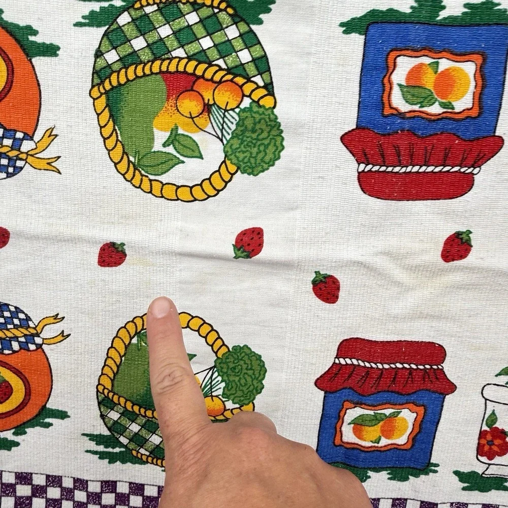 Vintage Kitchen Towel Kitchy Orange Jam Basket Check Cottagecore Country‎ Cotton